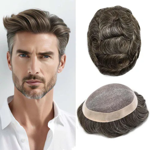 Miniatura 86 de Toupee - Sistema de reemplazo de cabello humano para hombre, encaje mono fino, duradero, línea capilar natural para hombre, pieza de cabello NPU