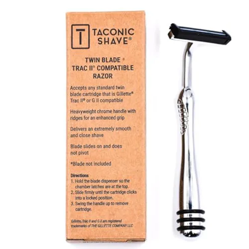 Miniatura 8 de Taconic Shave, Maquinilla de afeitar de doble hoja de metal pesado no pivotante compatible con GIllette Trac II, Personna y repuestos Taconic - 10