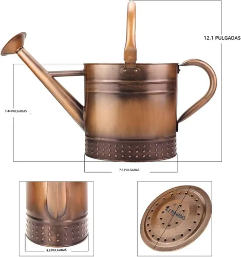 Miniatura 6 de Regadera de metal de 1 galón con boquilla extraíble, bonita lata de agua de acero galvanizado con diseño en relieve para plantas