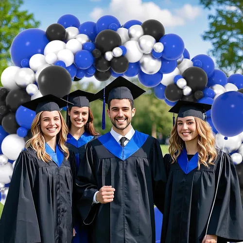 Miniatura 2 de Kit de arco de guirnalda de globos azules, negros y blancos, plateados, 127 globos de color azul rey, blanco, negro, plateado, metálico, para Azul