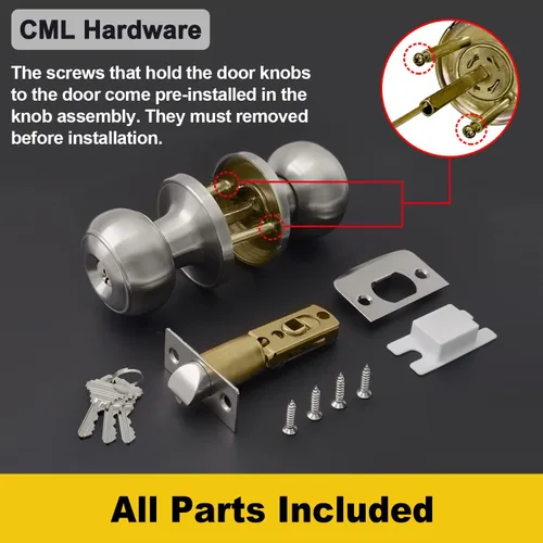 Miniatura 6 de CML Hardware Juego de pomos de puerta de entrada con llave, cerradura de puerta de entrada en acero inoxidable sólido para exterior e