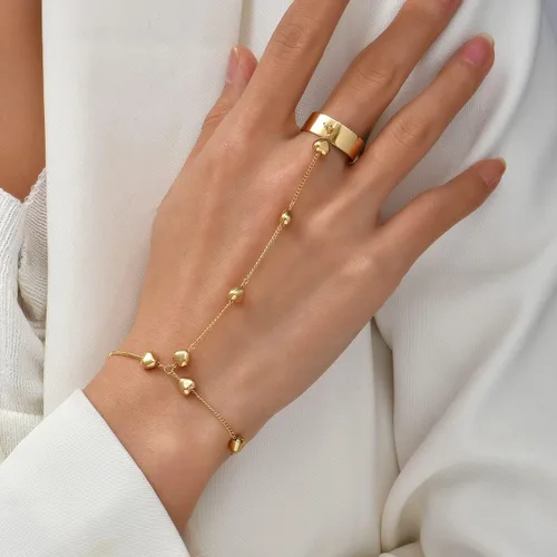 Miniatura 2 de Pulsera de anillo de cadena de oro esclavo de mano, pulsera de corazón para dedos, cadena de arnés de mano, joyería de moda para mujeres y niñas