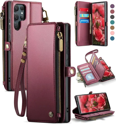 Miniatura 12 de Defencase Funda tipo cartera ultra magnética para Samsung Galaxy S22 compatible con Magsafe con cremallera de bloqueo RFID y tarjetero para mujer
