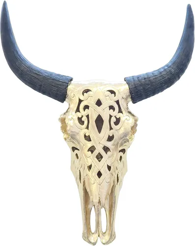 Near and Deer Cráneo decorativo de bisonte de taxidermia sintética, oro/negro, CBI0817, 19x16x7