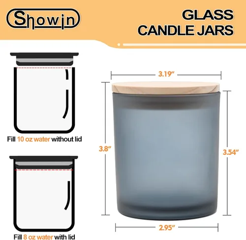 Miniatura 4 de SHOWIN Tarros de vela gruesos de 10 onzas para hacer velas, 15 unidades, frascos vacíos con tapas de madera para hacer velas, contenedor de muestra