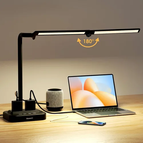 Miniatura 3 de Lámpara de escritorio LED ajustable para oficina en casa Centro de alimentación integrado con 2 salidas de CA ampliamente espaciadas, puertos