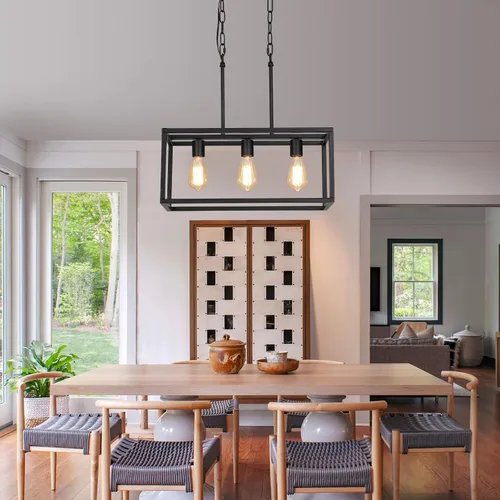 Miniatura 5 de AMZASA Candelabro lineal negro de 3 luces, moderno, rectangular, granja, comedor, lámpara para cocina, isla y bar, certificación UL