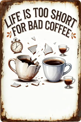 Life is too short for bad coffee cartel de metal de 8 x 12 pulgadas, decoración de pared retro para la cueva del hombre, hogar, bar, cocina, garaje