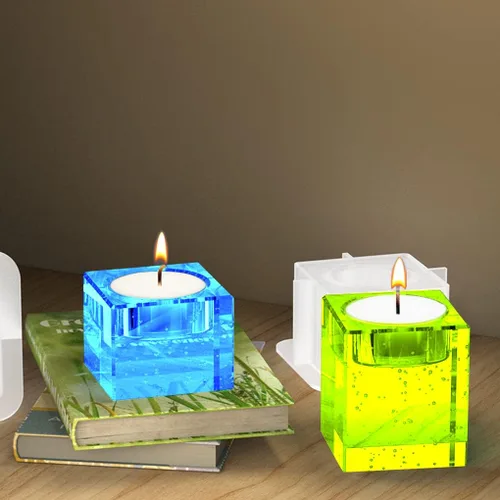 Miniatura 2 de 3 moldes de resina para velas, moldes cuadrados de silicona para portavelas para candelitas, fundición de resina epoxi, yeso de bricolaje, cemento