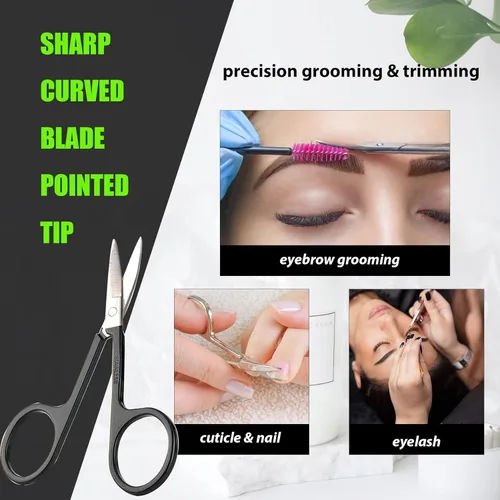 Miniatura 5 de Tijeras pequeñas de aseo facial para hombres y mujeres, para cejas, pelo de nariz, bigote, barba, pestañas, kit de recortar orejas, tijeras de Negro