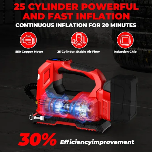 Miniatura 2 de Compresor de aire inalámbrico para inflador de neumáticos para batería Milwaukee M18, bomba de aire portátil de 160 PSI con luz LED y manómetro