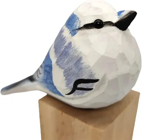 Miniatura 6 de Figura de pájaro de madera Azure Tit, tilo tallado a mano, marrón claro, decoración moderna para el hogar, regalo de pájaro