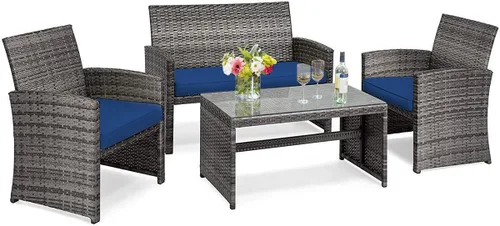 Miniatura 19 de Tangkula Juego de muebles de mimbre para patio de 4 piezas, juego de sofá y mesa Patiojoy con 4 asientos, juego de sofá de ratán al aire libre