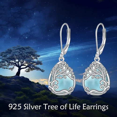 Miniatura 170 de Aretes colgantes con forma de lágrima de filigrana de piedra lunar de plata de ley 925 con cierre de palanca para mujer, regalos de joyería