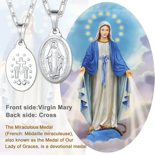 Miniatura 28 de U7 Saint Benedict/Michael Medal Necklace, 316L Stainless Steel Virgin Mary Necklace for Men Women, Bible Verse Protection Necklace Catholic