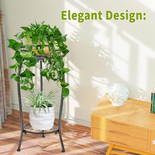 Miniatura 2 de THKFUL Soporte de metal para plantas para interiores y exteriores, soporte de 2 niveles altos para plantas en maceta, soporte para plantas de hierro