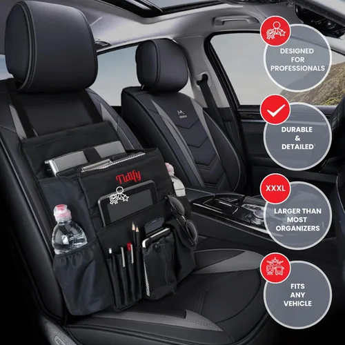 Miniatura 3 de Tidify Organizador de Asiento Delantero de Coche [2025 ACTUALIZADO] con Almacenamiento Dedicado para Tablet y Laptop, Correas Laterales