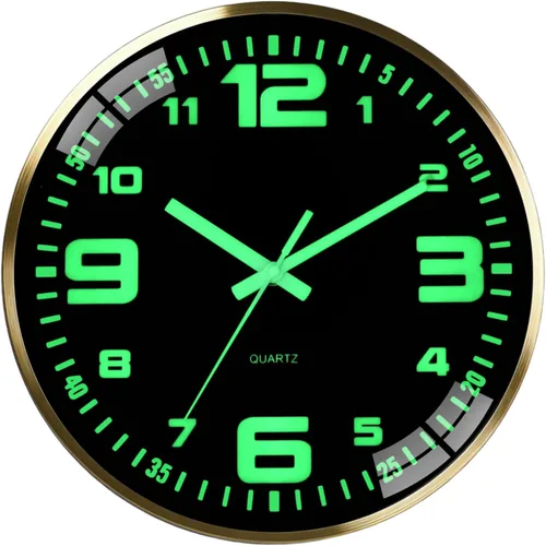 Miniatura 7 de Reloj de pared de 12 pulgadas con batería, sin tictac, con iluminación en la oscuridad, fuente grande fácil de leer, visible en la noche, marco
