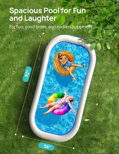 Miniatura 2 de EVAJOY - Piscina inflable de 92 x 56 x 20 pulgadas para fiesta acuática de verano, sin BPA, sobre el suelo, pelota de piscina para niños, patio