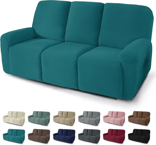 Miniatura 10 de JIVINER Fundas reclinables de gran tamaño de 3 piezas para sillón reclinable grande con bolsillos, tela jacquard elástica Lazy Boy funda para sofá