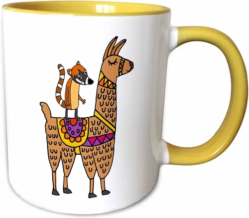 Miniatura 11 de 3dRose Cute Funny Coati Mundi Riding Llama cartoon 11oz Two-Tone Black Mug