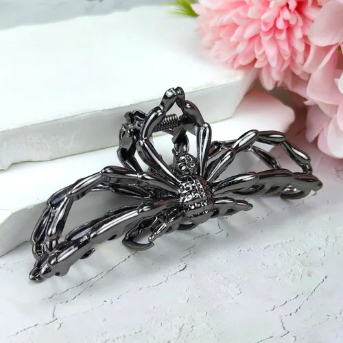 Miniatura 7 de Pinzas para el cabello grandes y realistas de metal negro con garra de araña, agarre fuerte, antideslizantes, accesorios para el cabello grueso
