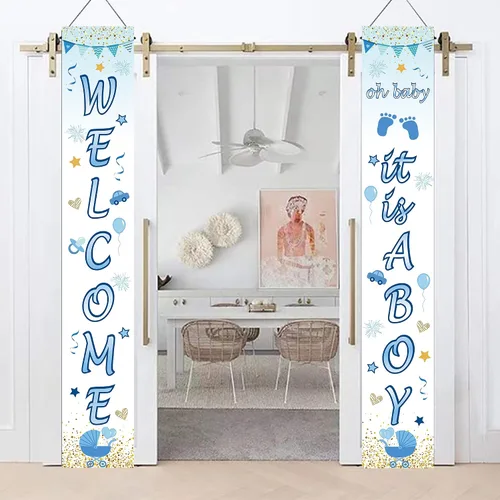 Miniatura 7 de Cartel de bienvenida para baby shower, 70.8 x 11.8 pulgadas, cartel de porche de Oh Baby It's a Boy, colgante de puerta para decoración de fiesta