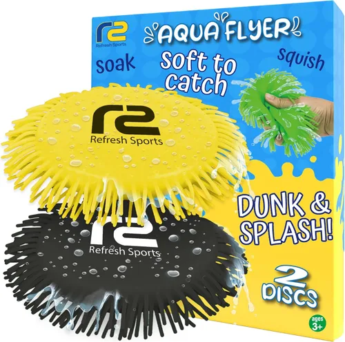 Miniatura 7 de Discos voladores de agua para niños: disco deportivo suave, paquete de 2 unidades, empapa el objetivo en el impacto, los mejores juguetes de piscina