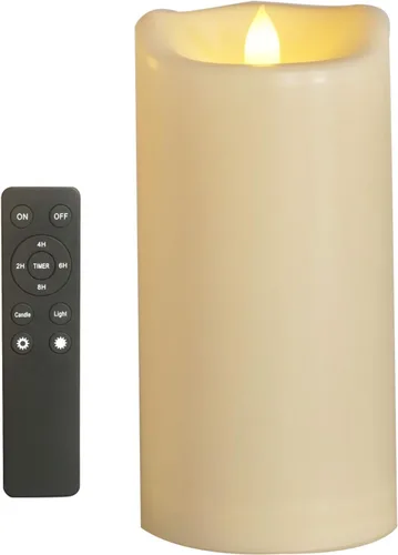 Vela LED sin llama de 8 x 4 pulgadas, funciona con pilas, luz parpadeante impermeable al aire libre con control remoto y temporizador para fiesta de