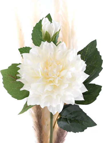 Miniatura 4 de Paquete de 4 flores artificiales de dalia artificiales de 23 pulgadas, tallo de dalia artificial (blanco), flores artificiales largas de seda
