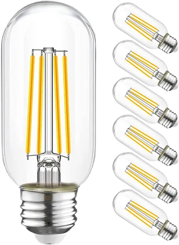 Bombilla LED regulable T45 equivalente a 60 W, bombillas LED Edison vintage E26, bombilla decorativa tubular transparente, 2700 K, blanco suave, 750