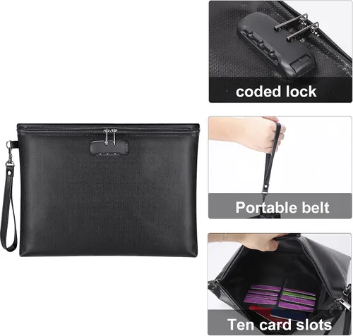 Miniatura 3 de Bolsa de documentos ignífuga con cerradura, 14.3 x 10.2 pulgadas, bolsa de dinero ignífuga e impermeable con cierre de cremallera, bolsa