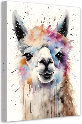 LZIMU Lienzo de alpaca en acuarela, divertido póster de alpaca, impresiones de lindos animales, obras de arte coloridas para guardería, decoración