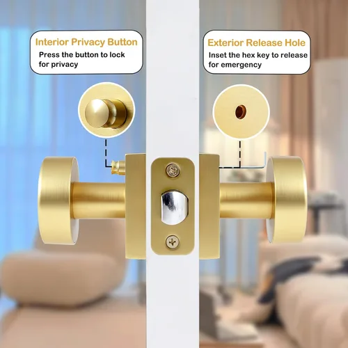 Miniatura 4 de coolnews Pomos dorados para puerta interior, pomo de puerta de privacidad con cerradura, manija de puerta cuadrada resistente moderna para Oro
