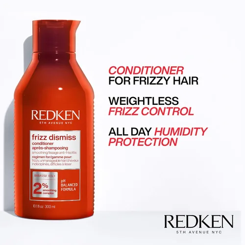 Miniatura 3 de Redken Frizz Dismiss Champú, acondicionador y tratamiento Rebel Tame Set para cabello encrespado - Suaviza el cabello y maneja el encrespamiento