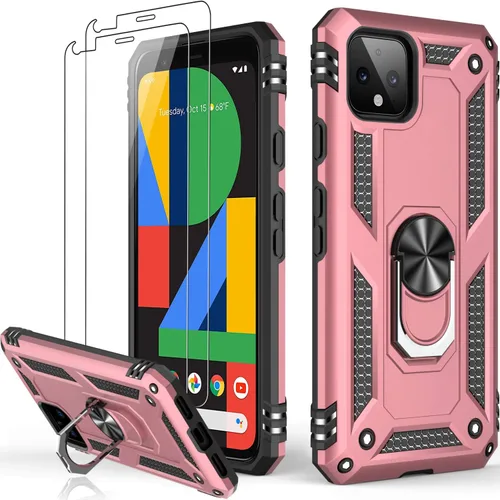 Miniatura 83 de LUMARKE Funda para Google Pixel 5 con protector de pantalla, pasa 16 pies, probada en caídas, grado militar, con soporte de anillo magnético, Rojo
