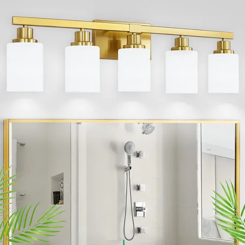 Miniatura 18 de Juego de 2 apliques de pared para baño, 1 luz negra, apliques de pared modernos para interiores con pantallas de vidrio blanco, lámpara de pared