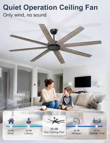 Miniatura 7 de Ventiladores de techo grandes de 72'' sin luces, ventilador de techo negro moderno con control remoto/APP, ventilador de techo grande y silencioso