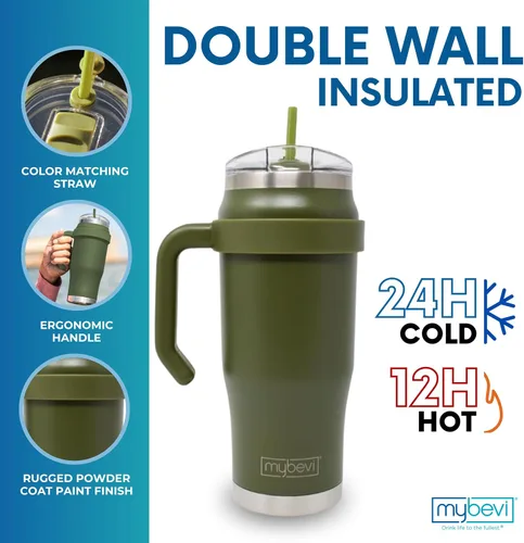 Miniatura 2 de MyBevi Outlander - Taza de viaje de acero inoxidable de alta calidad, para frío/calor, aislamiento de 3 capas, mango resistente, duradera y elegante
