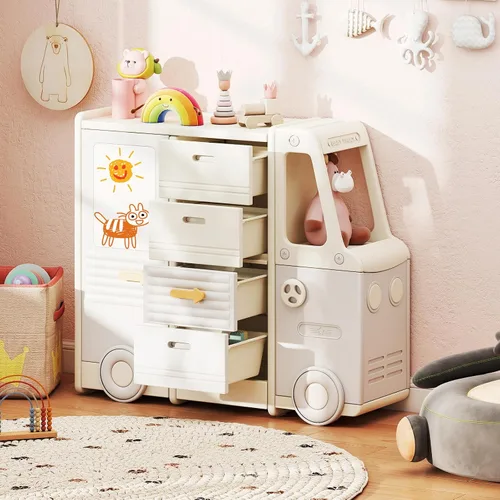 Miniatura 11 de Costzon Organizador de almacenamiento de juguetes en forma de automóvil, estante de juguetes de 3 niveles con estantería, 2 cajas de almacenamiento