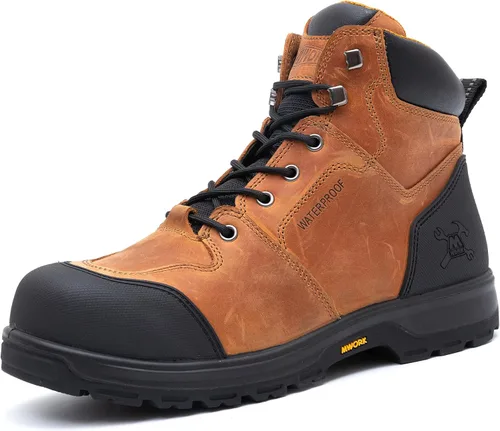 MWORK Botas de trabajo de 6 "para hombres de cuero impermeable ASTM F2413-18 punta de seguridad compuesta EH nominal soporte de arco anti fatiga