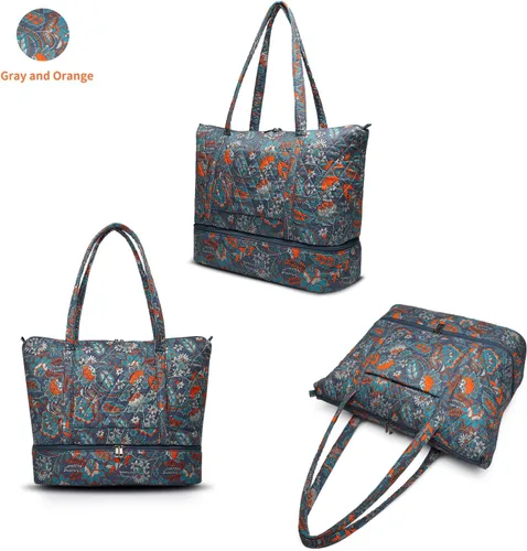 Miniatura 7 de Bolsa de fin de semana para mujer, bolsa de viaje con compartimento para zapatos, Gris Naranja