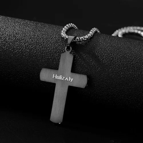 Miniatura 5 de Holizaly Collar de cruz para hombre colgante de acero inoxidable 316L color blanco dorado negro azul caja de regalo incluida