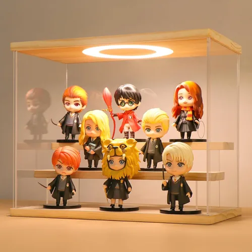 Miniatura 9 de LASOA Vitrina acrílica de 3 niveles con luz LED ajustable, caja transparente para figuras de acción, coleccionables y miniaturas, estante