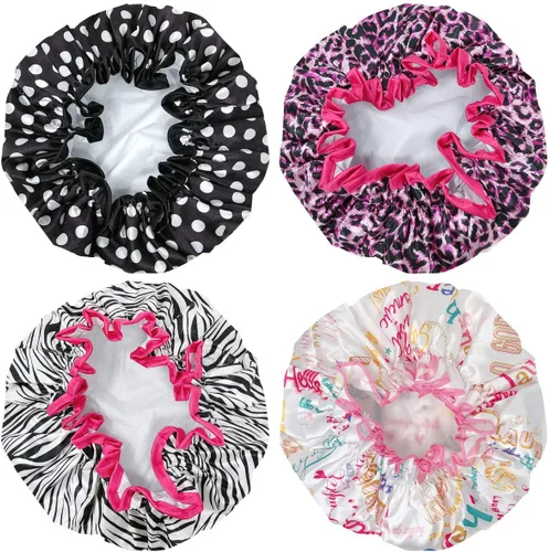 Miniatura 2 de Wrapables® Elegantes gorros de ducha impermeables de doble capa (juego de 4), estampado animal y puntos