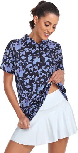 Miniatura 2 de Tanst Sky Polo de golf para mujer, manga corta, con cremallera de un cuarto, absorbe la humedad