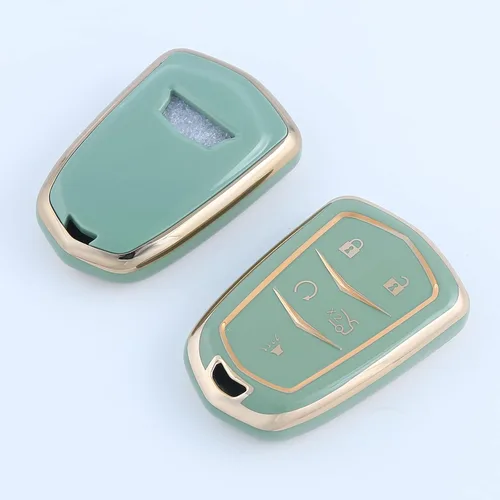Miniatura 3 de Funda para llavero de TPU adecuada para Cadillac Escalade CTS SRX XT5 ATS STS CT6 Smart Remote Fob Key 2015-2019, Modelo-a (verde)