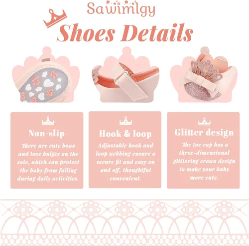 Miniatura 5 de Sawimlgy Zapatos de ballet Mary Jane con lentejuelas para bebé y niña, de piel sintética, para boda, fiesta, princesa, suela de goma, para niños
