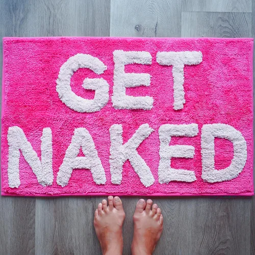 Evovee Alfombra de baño con texto en inglés «Get Nake» de 31.5 x 20 pulgadas, divertida y bonita, alfombra de baño con texto «Get Nake», divertida y