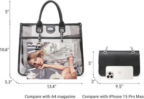 Miniatura 4 de MARCO M KELLY Bolso Grande Transparente Aprobado para Estadios para Mujeres, Bolso de Mano Transparente para Eventos en Estadios, Bolso Bandolera 2